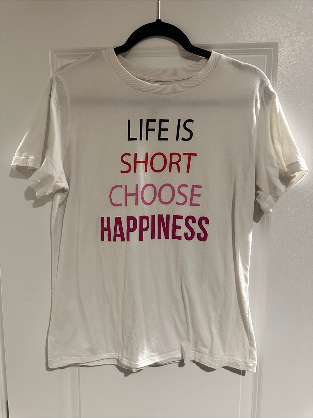 Lorna Jane White Short Sleeve Tee with Multicolor Slogan